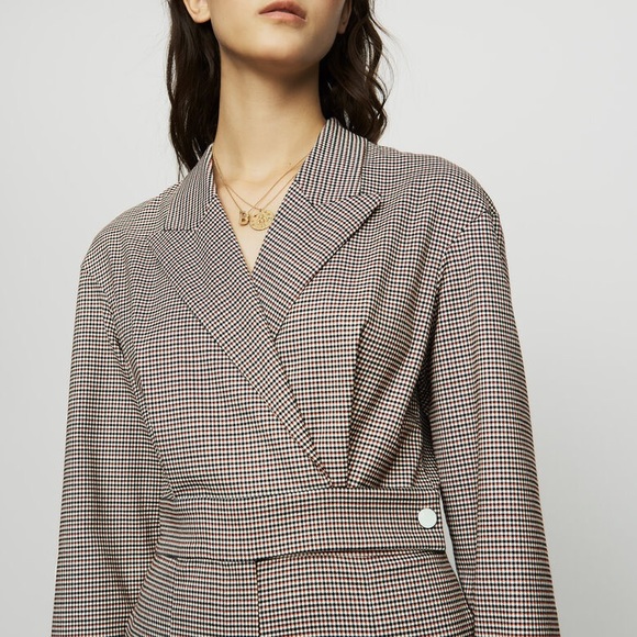 Maje Plaid Pindy Tuxedo Jumpsuit Size FR 34 00 0 - Picture 2 of 9